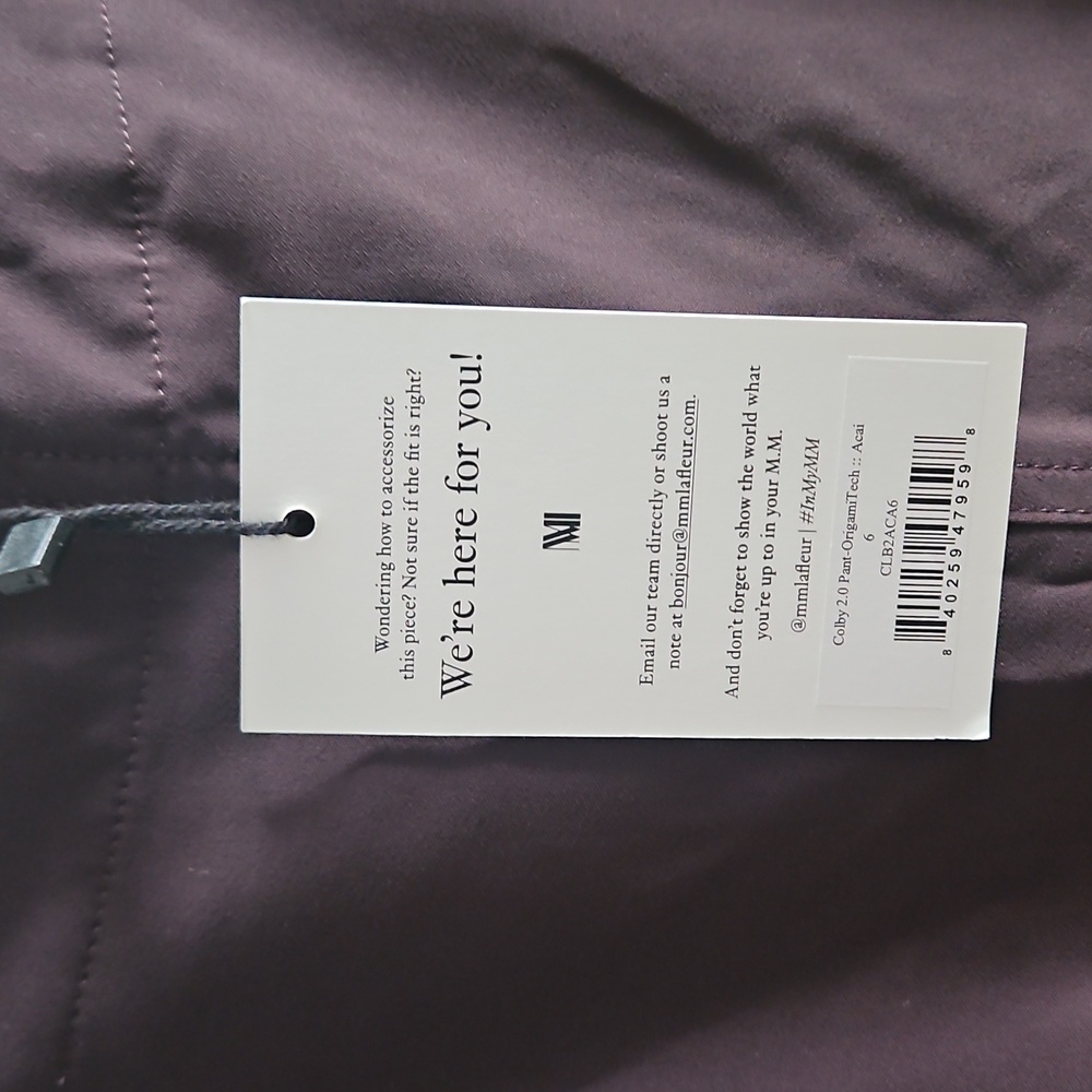 NWT MM Lafleur Colby Pants OrigamiTech Size 6 In Acai - Picture 2 of 6